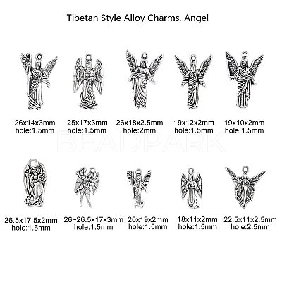 100pcs 10 Styles Tibetan Style Alloy Pendants TIBEP-CJ0001-42-1