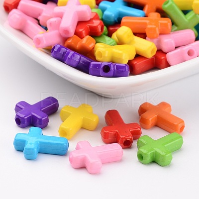Mixed Color Chunky Acrylic Cross Beads X-SACR-436-M-1