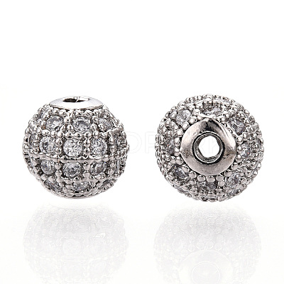 Rack Plating Brass Cubic Zirconia Beads ZIRC-S001-8mm-A02-1