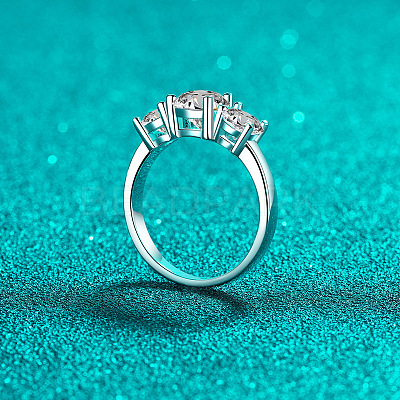 Rhodium Plated 925 Sterling Silver Pave 8.2x4.9mm Moissanite Finger Rings WG3C802-07-1