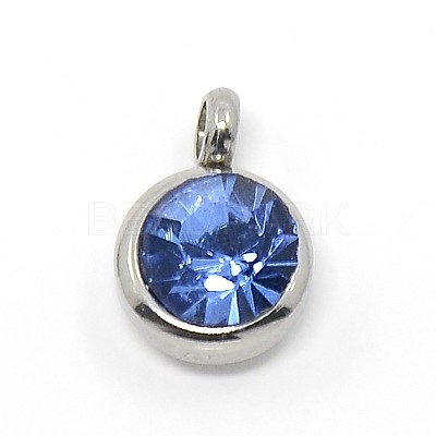 Trendy Original Color 304 Stainless Steel Grade A Rhinestone Flat Round Charm Pendants RB-M030-06I-1
