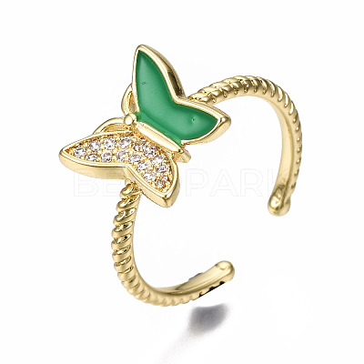 Brass Micro Pave Cubic Zirconia Cuff Rings RJEW-N035-035-NF-1