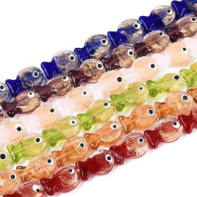 Handmade Gold Foil Glass Beads Strands FOIL-N032-01-1