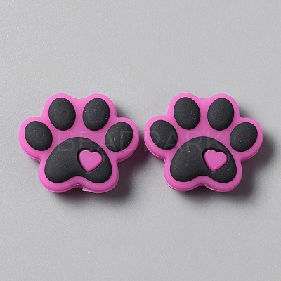 Dog Paw Print Food Grade Eco-Friendly Silicone Beads LS-SIL-WH0008-45E-1