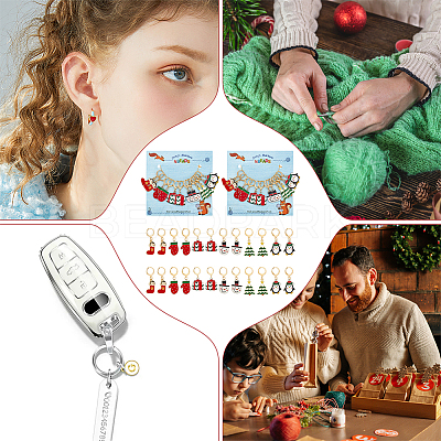 Christmas Alloy Enamel Tree & Gifts Box & Penguin & Snowman & Stocking & Glove Pendant Locking Stitch Markers HJEW-AB00066-1