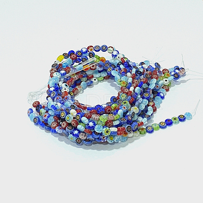 Handmade Millefiori Glass Flat Round Bead Strands LK-P010-03-1