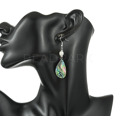 Natural Abalone Shell/Paua Shell Dangle Earrings EJEW-JE07434-02-1