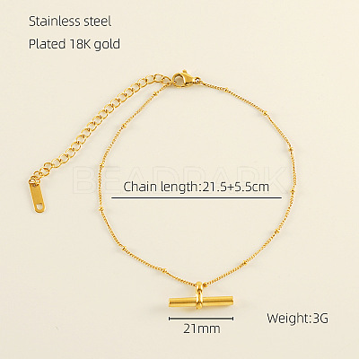 201 Stainless Steel T Bar Charm Anklets for Women FS-WG8F6B6-01-1