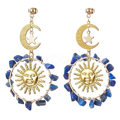 Vintage Natural Lapis Lazuli Ear Studs EJEW-JE05807-04-1