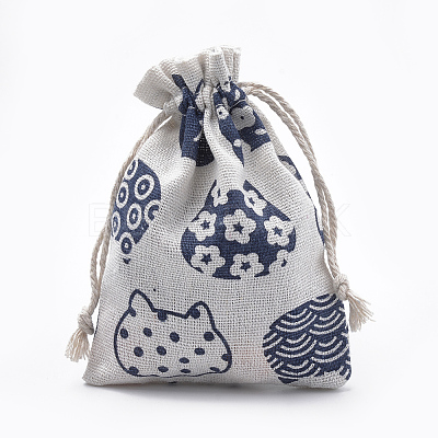 Kitten Polycotton(Polyester Cotton) Packing Pouches Drawstring Bags X-ABAG-T006-A19-1