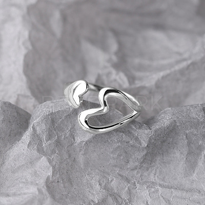 Hollow Out Heart 925 Sterling Silver Cuff Rings WG3081F-01-1