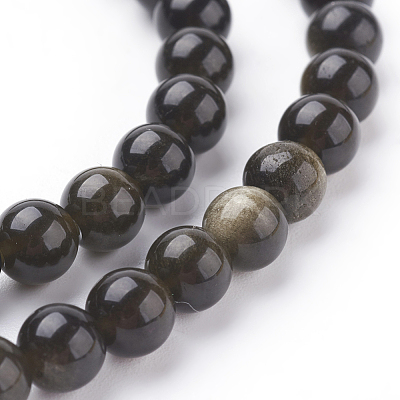 Natural Golden Sheen Obsidian Beads Strands G-C076-6mm-5-1