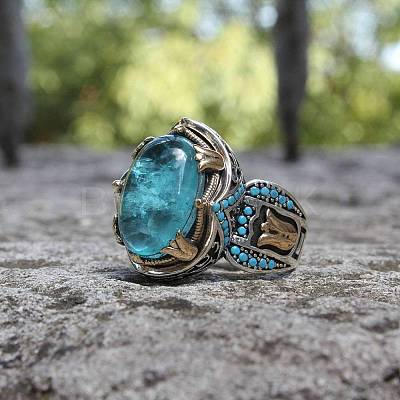 Oval Alloy with Glass Finger Rings FS-WG0E890-05-1
