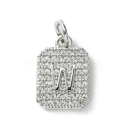 Rack Plating Brass Micro Pave Clear Cubic Zirconia Charms KK-G501-01W-P-1