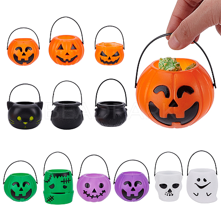 12Pcs Halloween Plastic Candy Bucket Ornament DJEW-WH0028-008-1