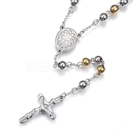 201 Stainless Steel Rosary Bead Necklaces X-NJEW-D285-37-1
