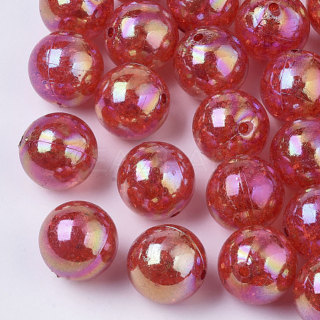 AB Color Transparent Crackle Round Acrylic Beads CACR-S006-09-1