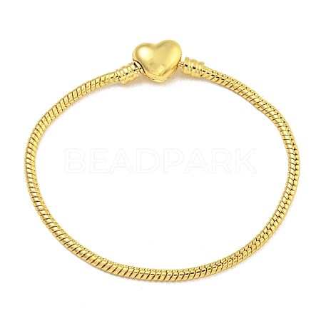2.5mm Rack Plating Heart Brass European Style Round Snake Chain Bracelets for Jewelry Making BJEW-B106-17G-1