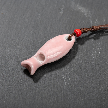 Fish Porcelain Whistle Pendant Necklaces with Adjustable Wax Cord FS-WG46CDC-09-1