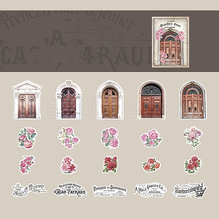 40Pcs 20 Styles Window and Flower Paper Sticker PW-WG5C5E1-01-1