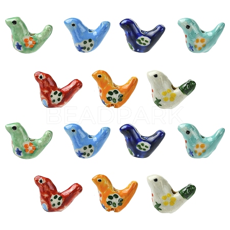 15Pcs Handmade Printed Porcelain Beads PORC-YW0001-44-1