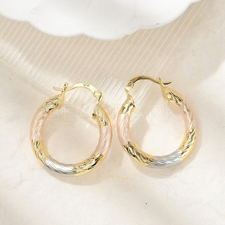 Brass Two Tone Twist Hoop Earrings EJEW-B117-06B-M-1