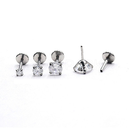 Stainless Steel Clear Cubic Zirconia Threadless Labret Stud WG18B1C-21-1