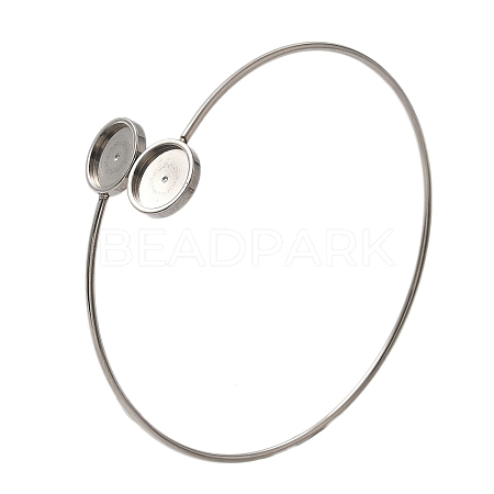 304 Stainless Steel Cuff Blank Bangle Bases with Round Tray STAS-Z088-03A-P-1