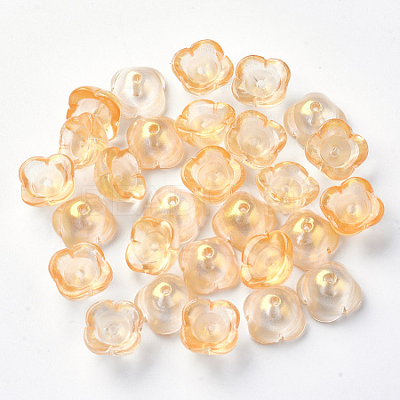 4-Petal Transparent Spray Painted Glass Bead Caps X-GGLA-S054-009B-01-1
