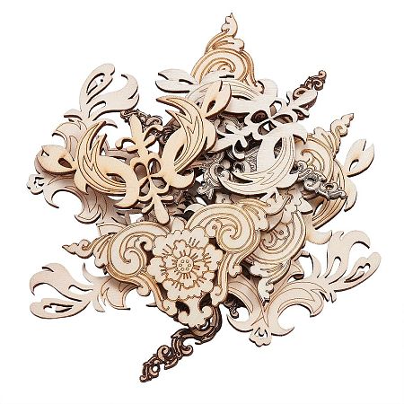 20Pcs 4 Styles Flower Patterns Hollow out Unfinished Wood Pieces DIY-CJ0002-08-1