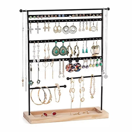 Iron Jewelry Display Stand with Wood Tray AJEW-Z032-01A-1