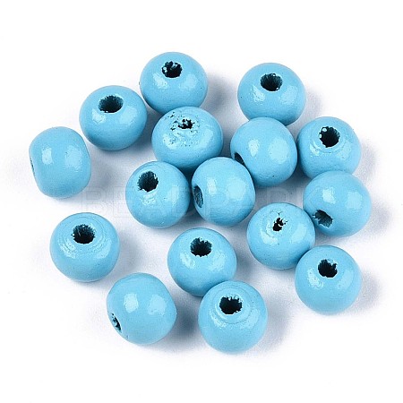 Spray Painted Round Natural Schima Wood Beads WOOD-A018-6mm-09-1