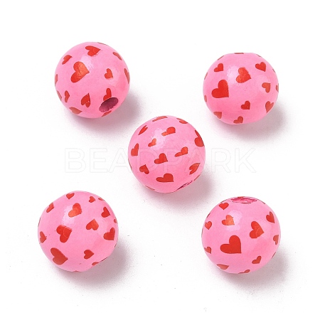 Valentine's Day Spray Painted & Printed Wood European Beads WOOD-L023-03L-1