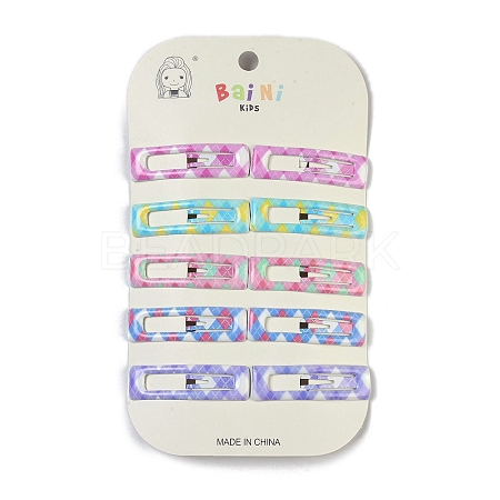 10Pcs 5 Colors Tartan Pattern Epoxy Resin Snap Hair Clip PHAR-P009-01B-1