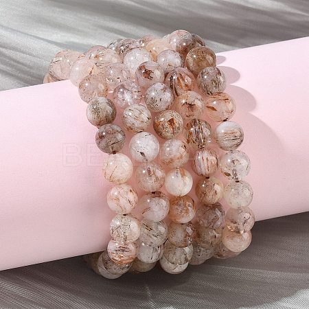 Natural Rutilated Quartz Round Beads Stretch Bracelets for Women BJEW-Z158-03D-03-1