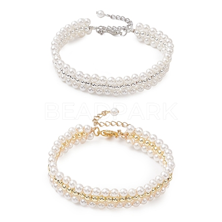 Electroplate Non-magnetic Synthetic Hematite & Shell Pearl Braided Bead Bracelets BJEW-JB110101-1