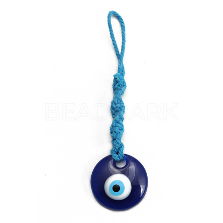 Flat Round with Evil Eye Resin Pendant Decorations EVIL-PW0002-12E-08-1