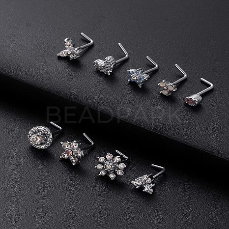 316L Surgical Stainless Steel Pearl Pink Cubic Zirconia L-Shaped Nose Rings WG135CD-17-1