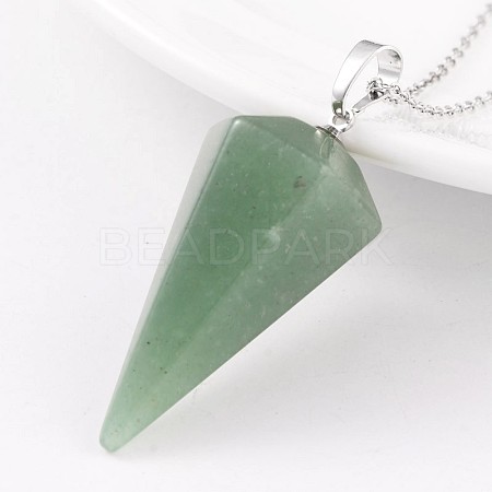 Cone Pendulum Platinum Tone Brass Green Aventurine Pendants G-F267-05B-1