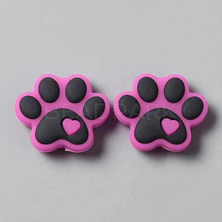 Dog Paw Print Food Grade Eco-Friendly Silicone Beads LS-SIL-WH0008-45E-1