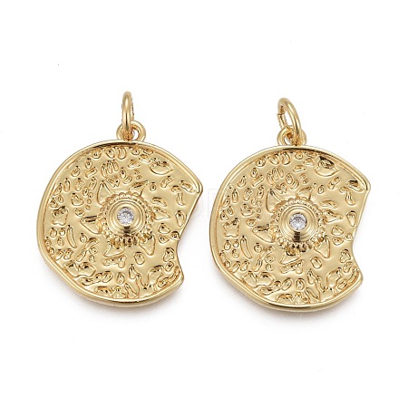 Hammered Brass Micro Pave Clear Cubic Zirconia Pendants KK-F821-19G-1