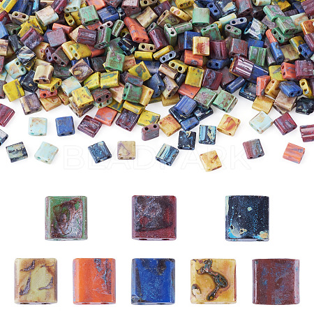 45G 9 Colors 2-Hole Baking Paint Glass Seed Beads SEED-TA0001-71-1