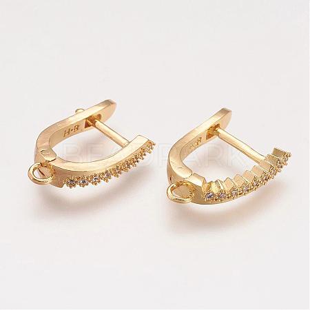 Brass Micro Pave Cubic Zirconia Hoop Earring Findings with Latch Back Closure ZIRC-F052-03G-1