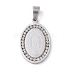 304 Stainless Steel Crystal Rhinestone Flat Oval with Virgin Mary Holy Pendants STAS-E093-01-2