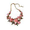 Spring Alloy Rhinestone & Plastic Pearl Rose Flower Garland Bib Necklaces for Women FS-WG9B03D-02-2