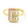 Mixed Color Enamel Initial Letter Adjustable Ring with Clear Cubic Zirconia RJEW-P045-01G-B-2