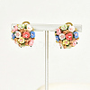 Plastic 3D Flower Hoop Earrings with Cubic Zirconia XJ8294-2-1