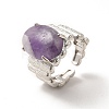 Natural Amethyst Oval Open Cuff Ring RJEW-P082-03P-07-2