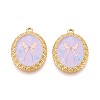 Vintage Printed Style 304 Stainless Steel Oval with Butterfly Pendants STAS-T071-29A-G-1