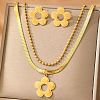 304 Stainless Steel Flower Pendant Necklaces & Ball Chain Necklaces & Stud Earrings Sets for Women SJEW-F225-04G-1